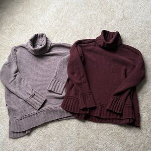 Aerie Cozy Turtleneck Sweater Set in Gray and Burgundy